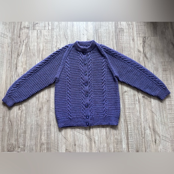None Sweaters - Handmade artisan Purple Cable Knit Women's cardigan button down Sweater cozy